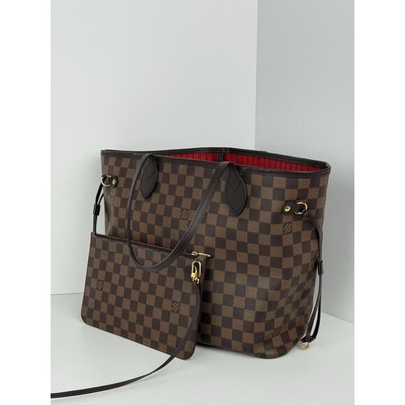 LOUIS VUITTON Neverfull Monogram Brown Canvas Red Interior Tote Shoulder Bag - Picture 1 of 16